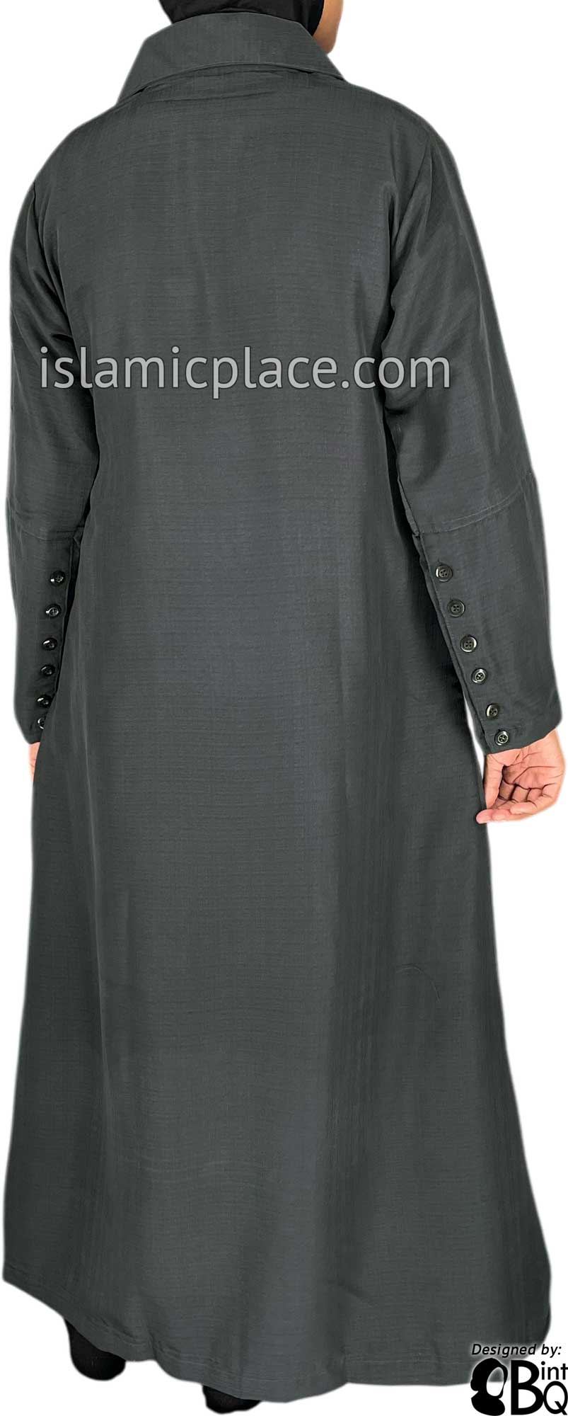 Gray - Versatile Abaya with Silver Pinstripe Fabric by BintQ - BQ73