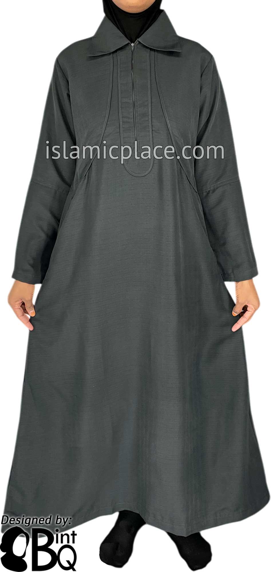 Gray - Versatile Abaya with Silver Pinstripe Fabric by BintQ - BQ73