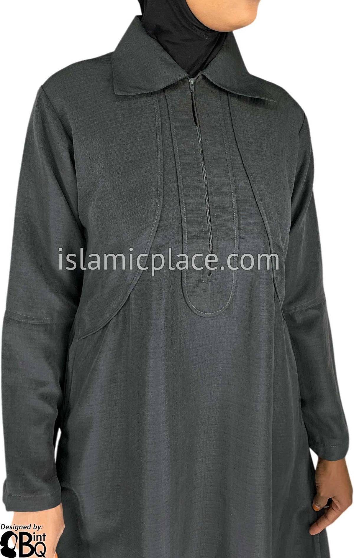 Gray - Versatile Abaya with Silver Pinstripe Fabric by BintQ - BQ73