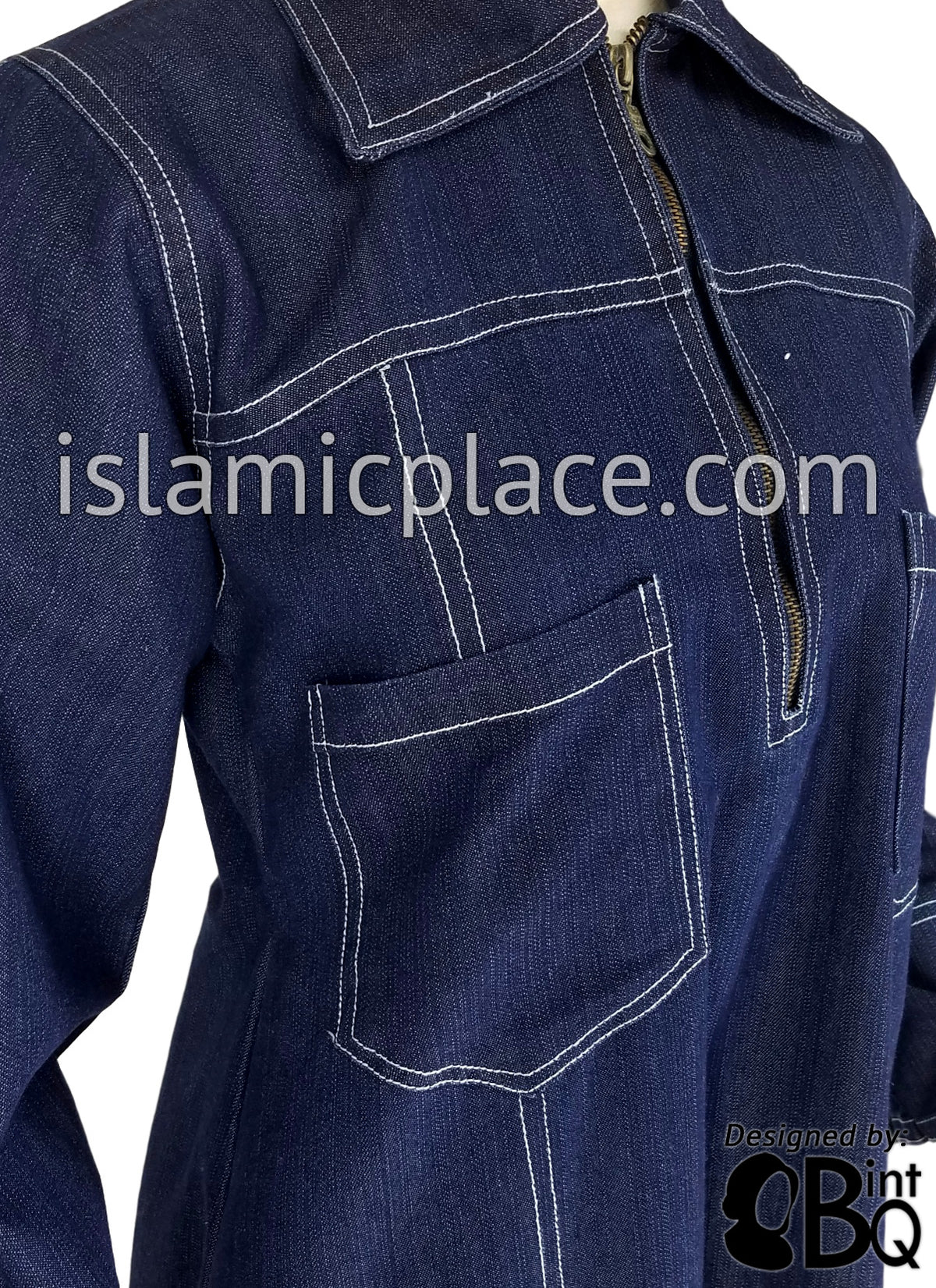Blue Denim Abaya with Sky Blue Stitch Sidrah Style by BintQ - BQ192
