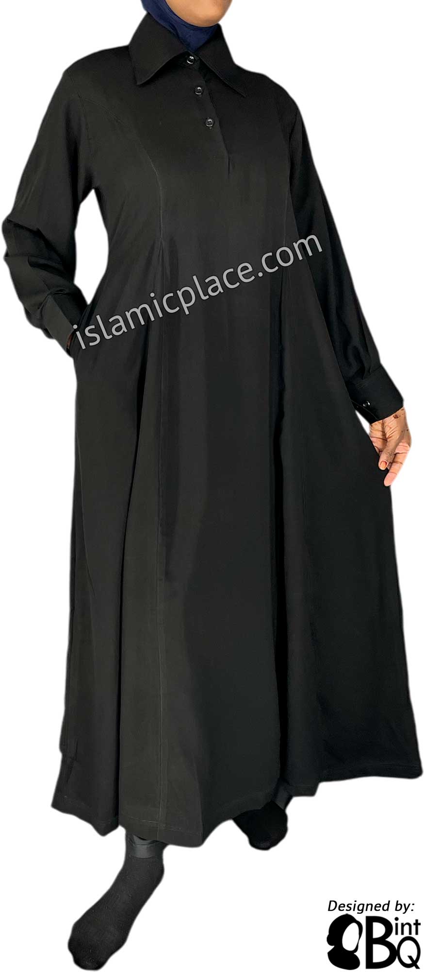 Black - Latifah Professional Collared and Cuffed Abaya - BQ280