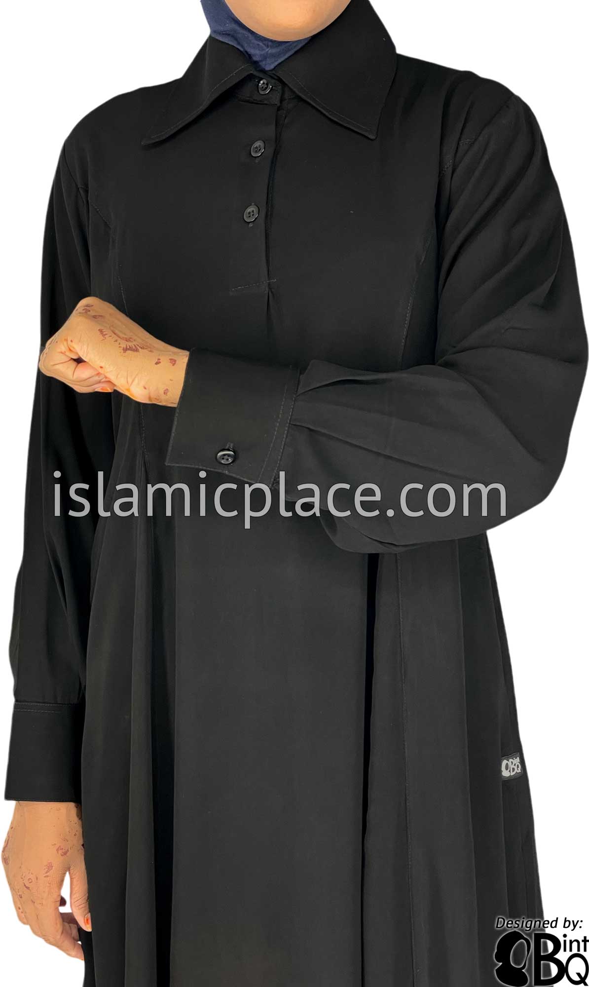 Black - Latifah Professional Collared and Cuffed Abaya - BQ280