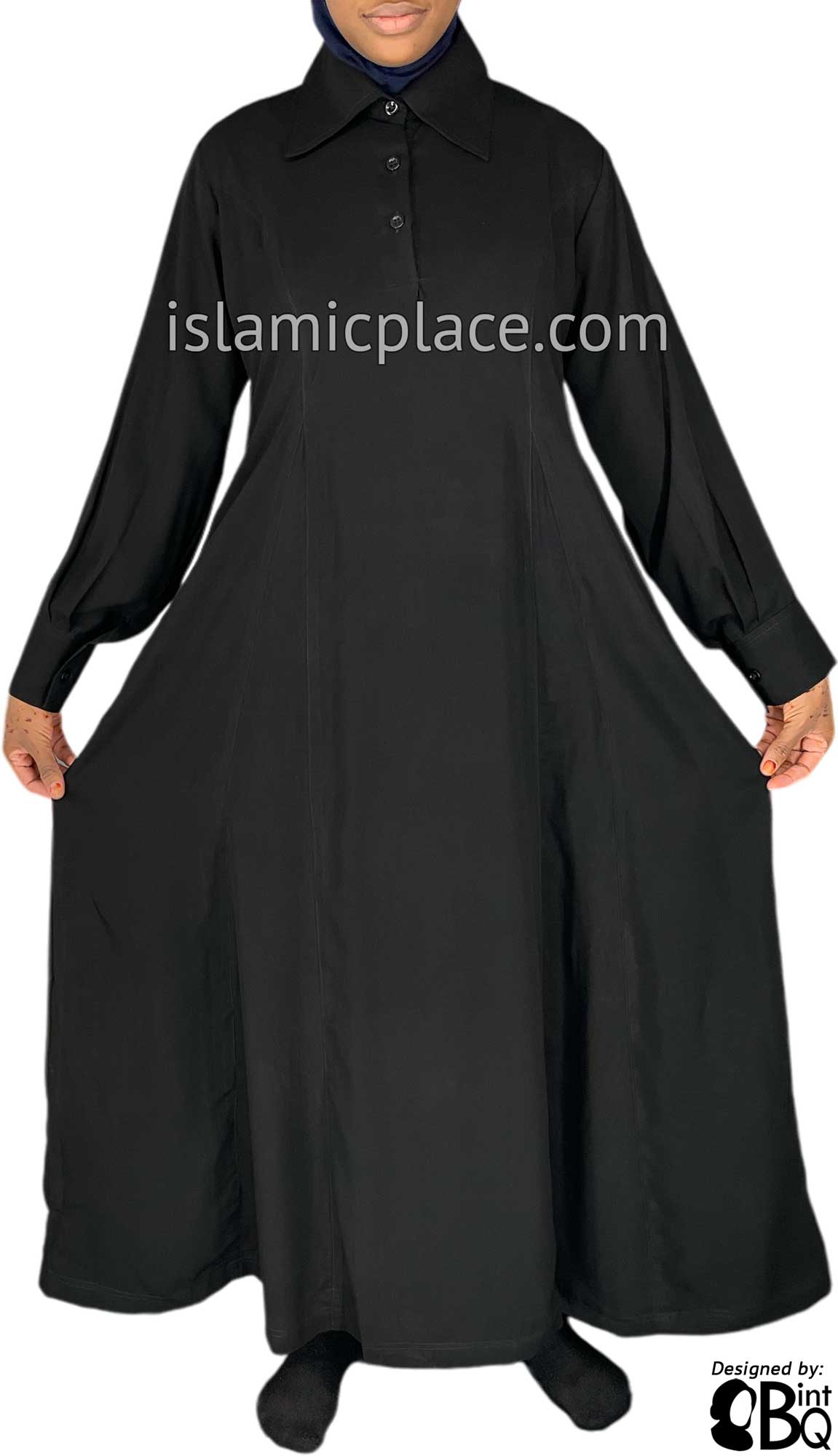 Black - Latifah Professional Collared and Cuffed Abaya - BQ280