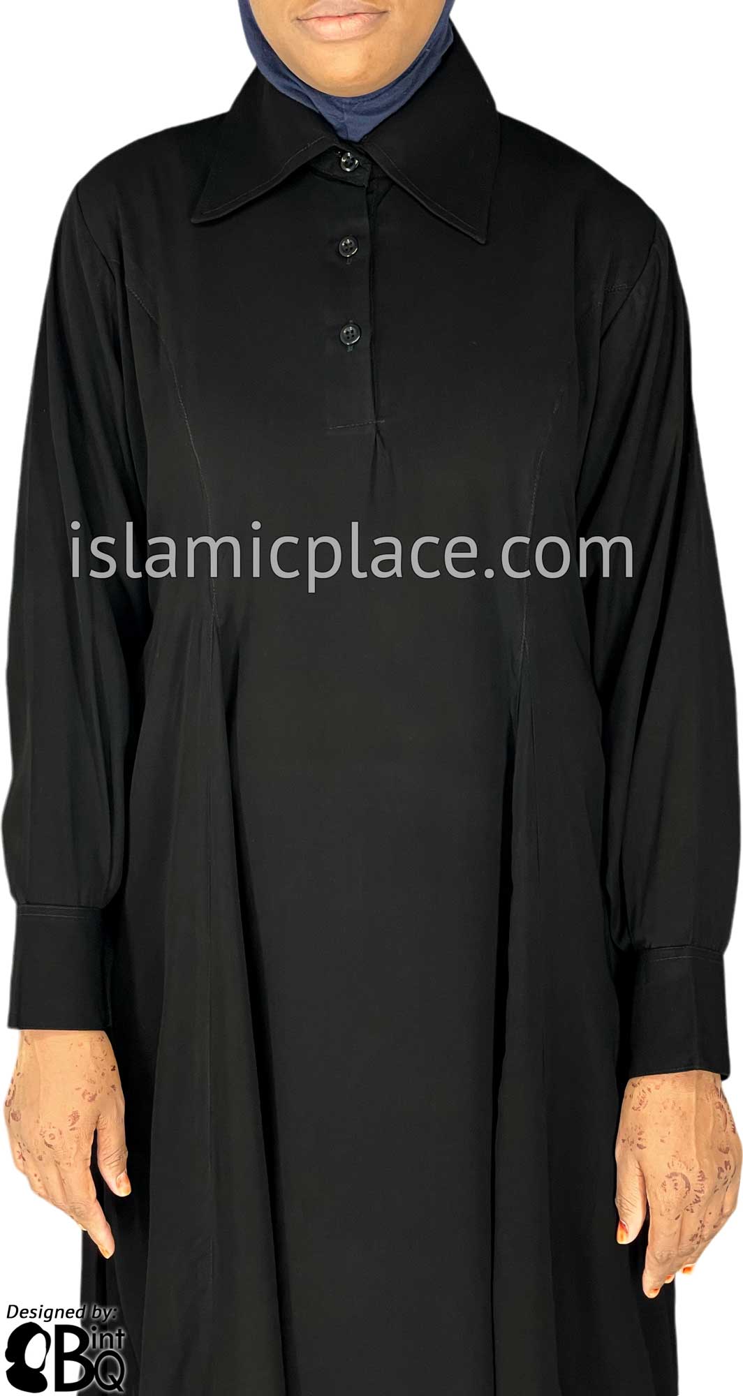 Black - Latifah Professional Collared and Cuffed Abaya - BQ280