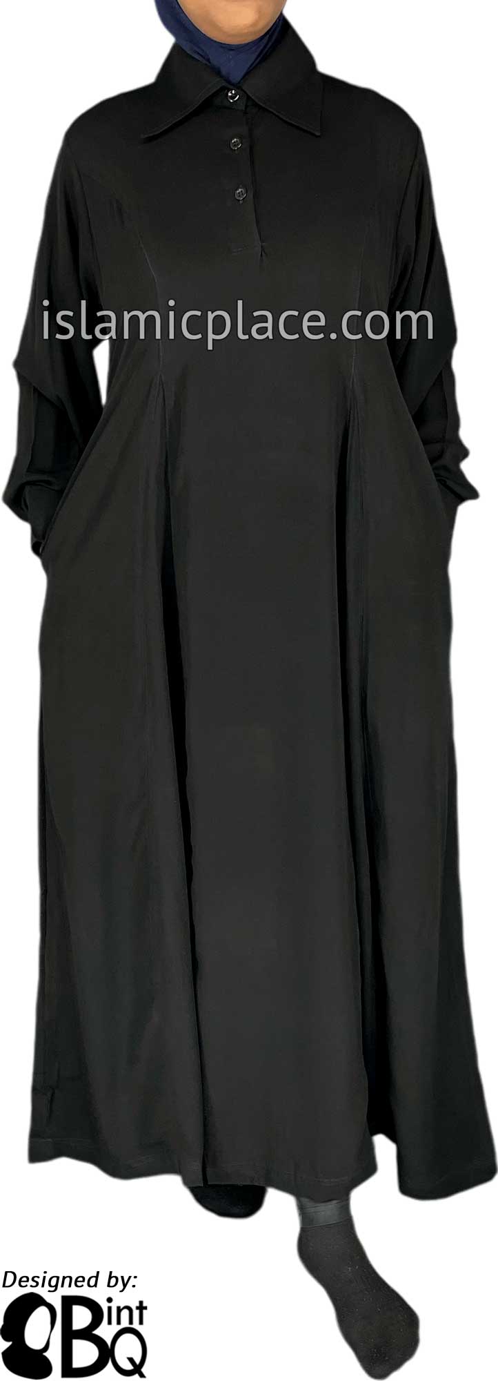 Black - Latifah Professional Collared and Cuffed Abaya - BQ280