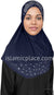 Navy Blue - Luxurious Lycra Hijab Al-Amira with Silver Rhinestones Teen to Adult (Large)