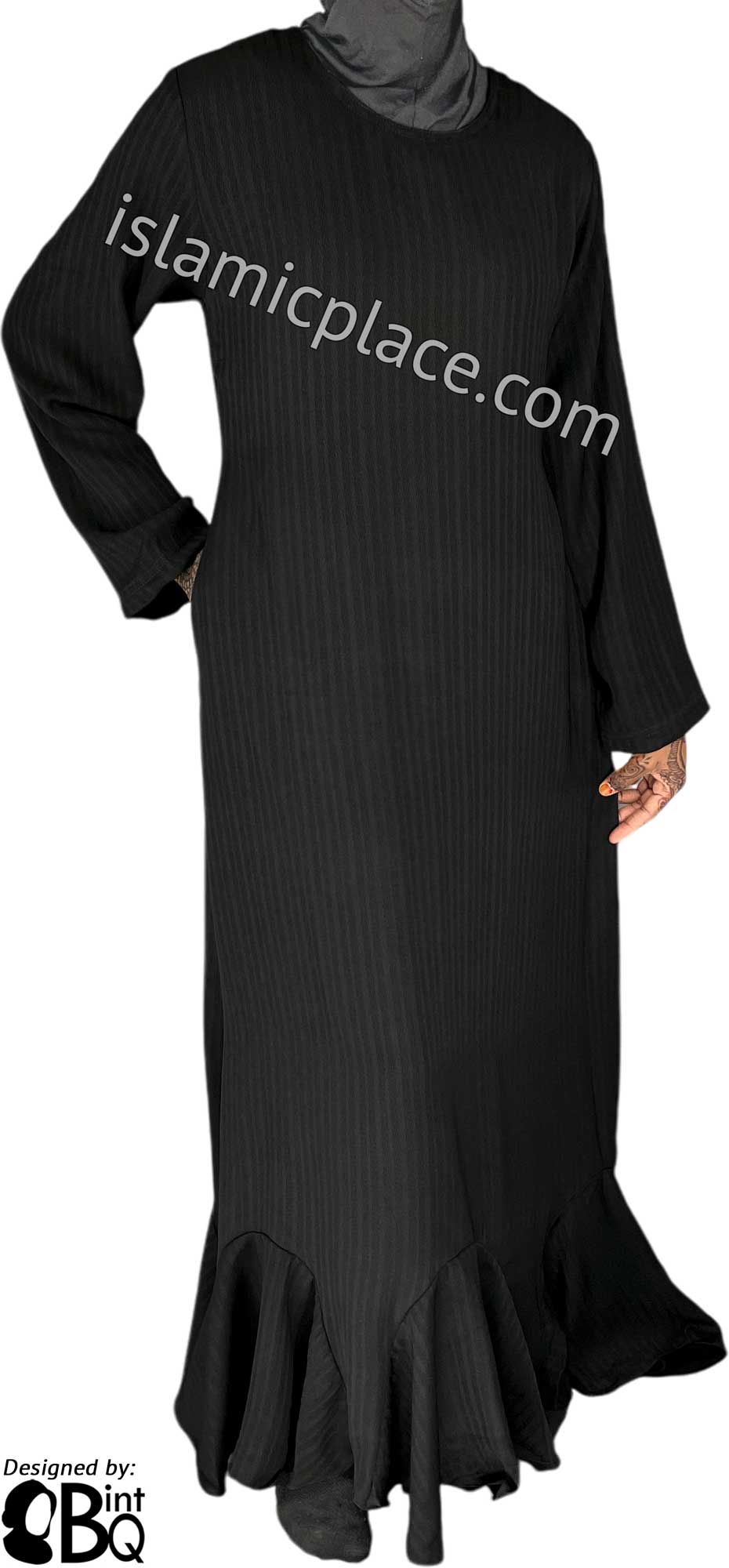 Black - Surayya Scallop Pleat Abaya by BintQ - BQ276