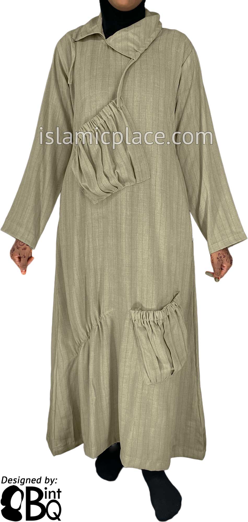 Oatmeal - Farah Big Pockets Style Abaya by BintQ - BQ159