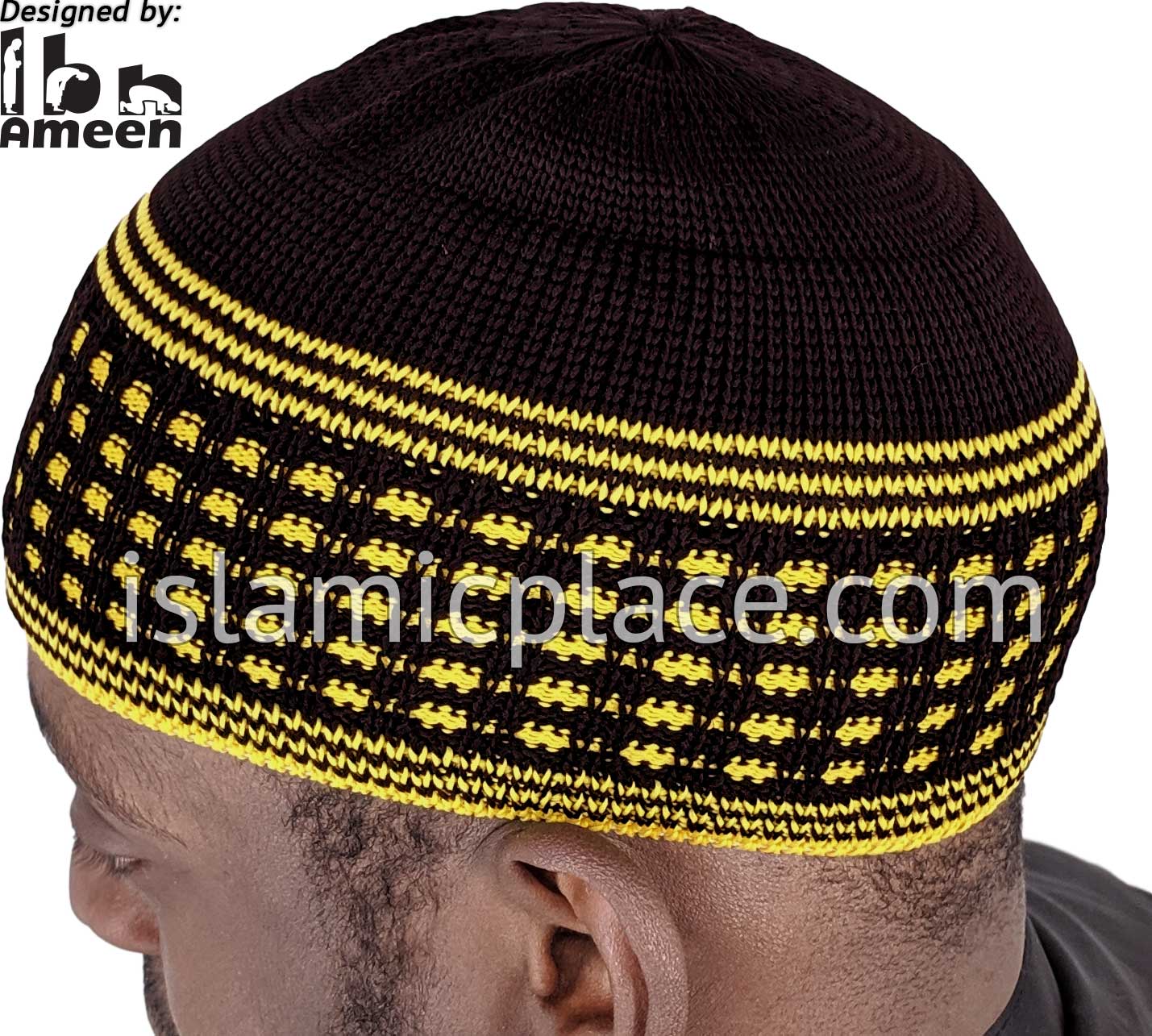 Black & Gold - Elastic Knitted Ameen Designer Kufi