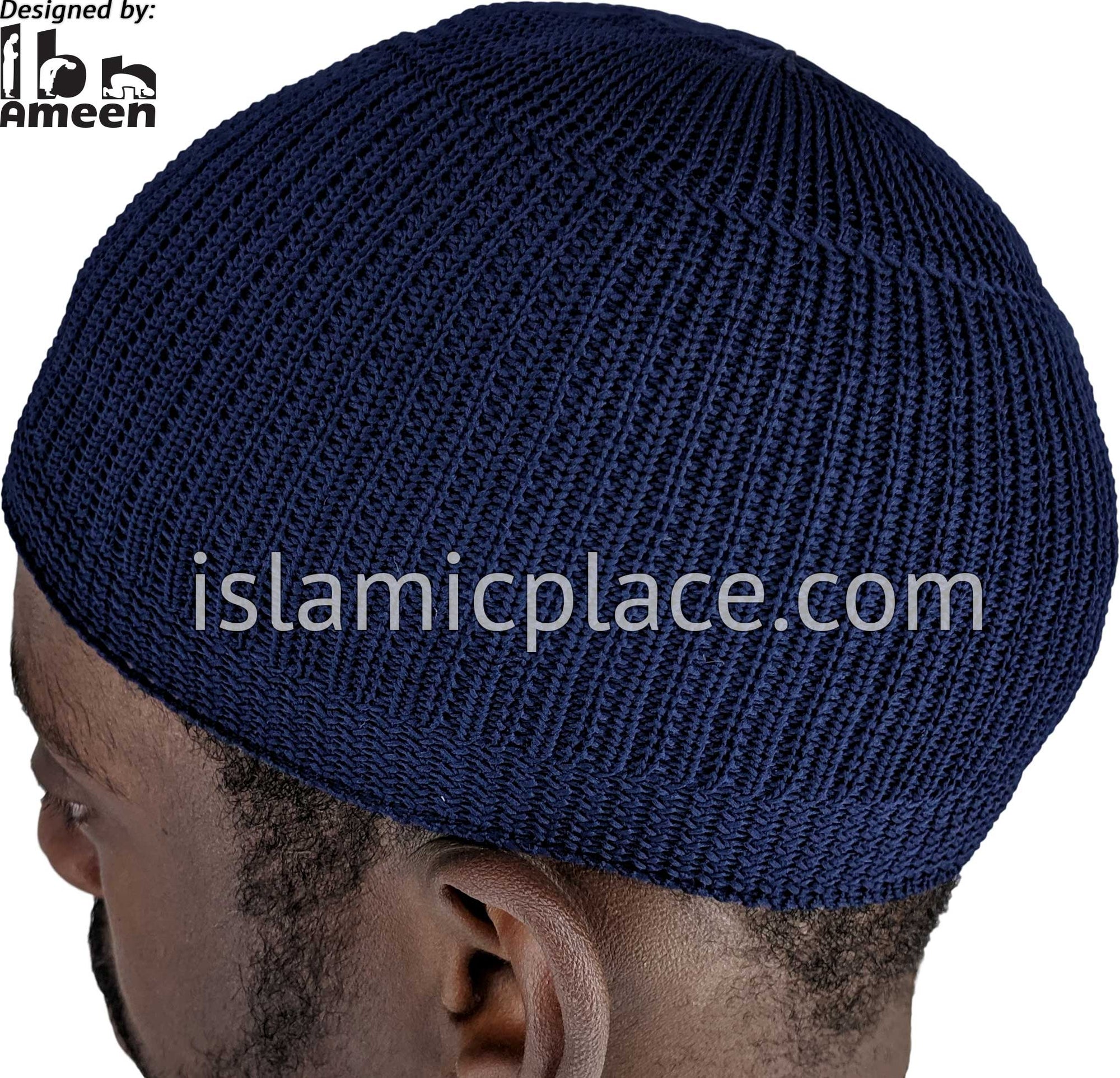 Solid Navy - Elastic Knitted Bashir Designer Kufi