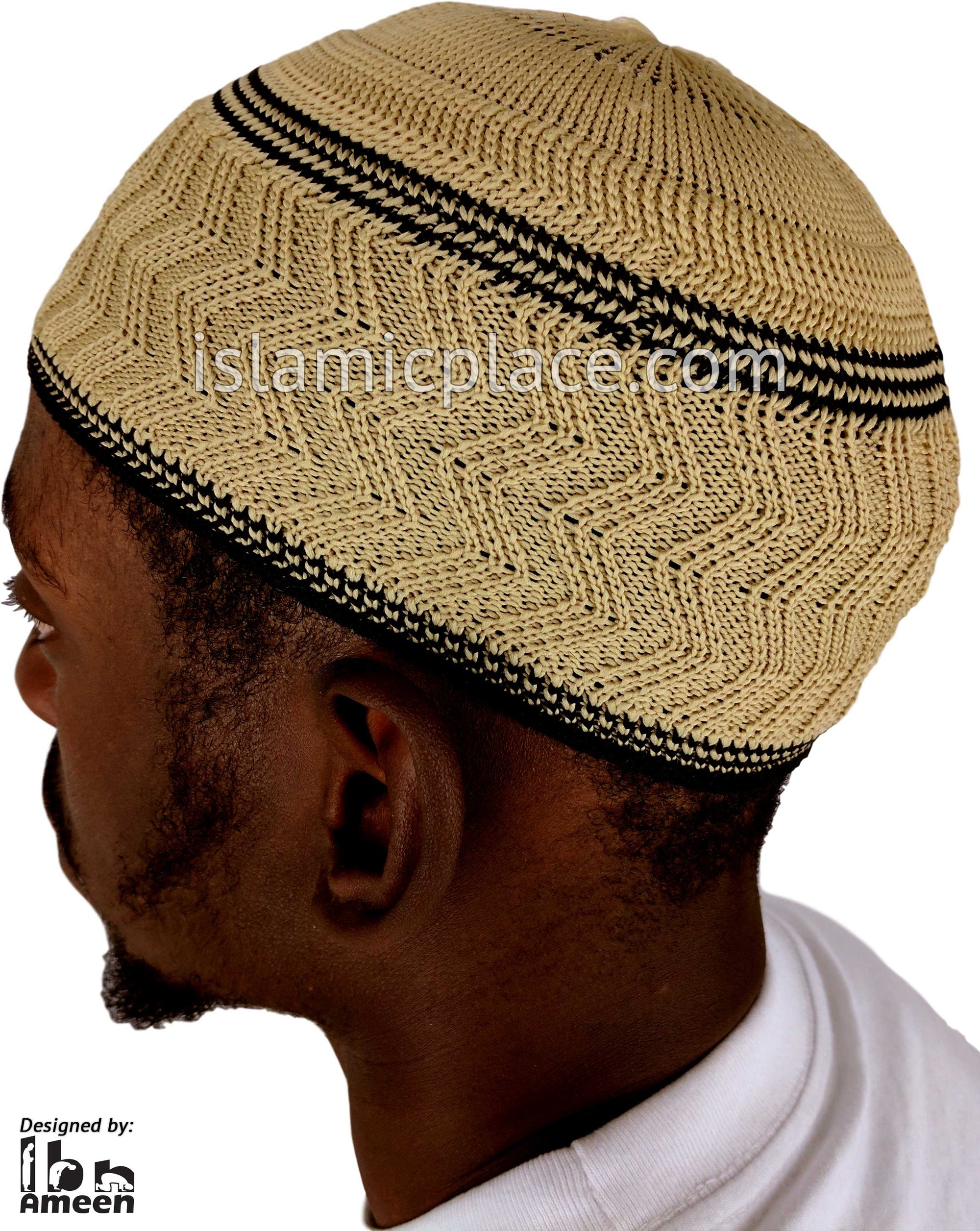 Khaki & Black - Elastic Knitted Ghani Designer Kufi