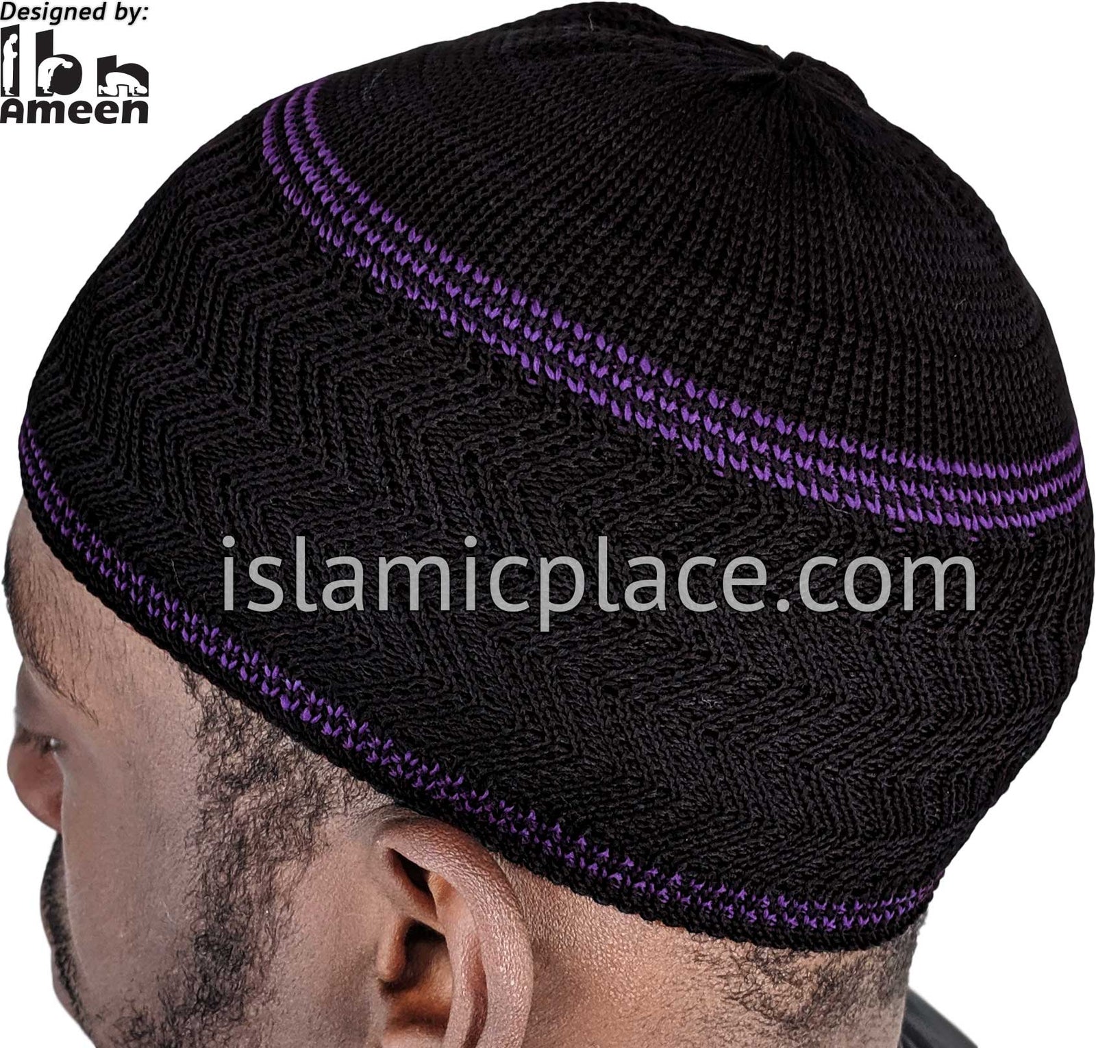 Black & Purple - Elastic Knitted Ghani Designer Kufi