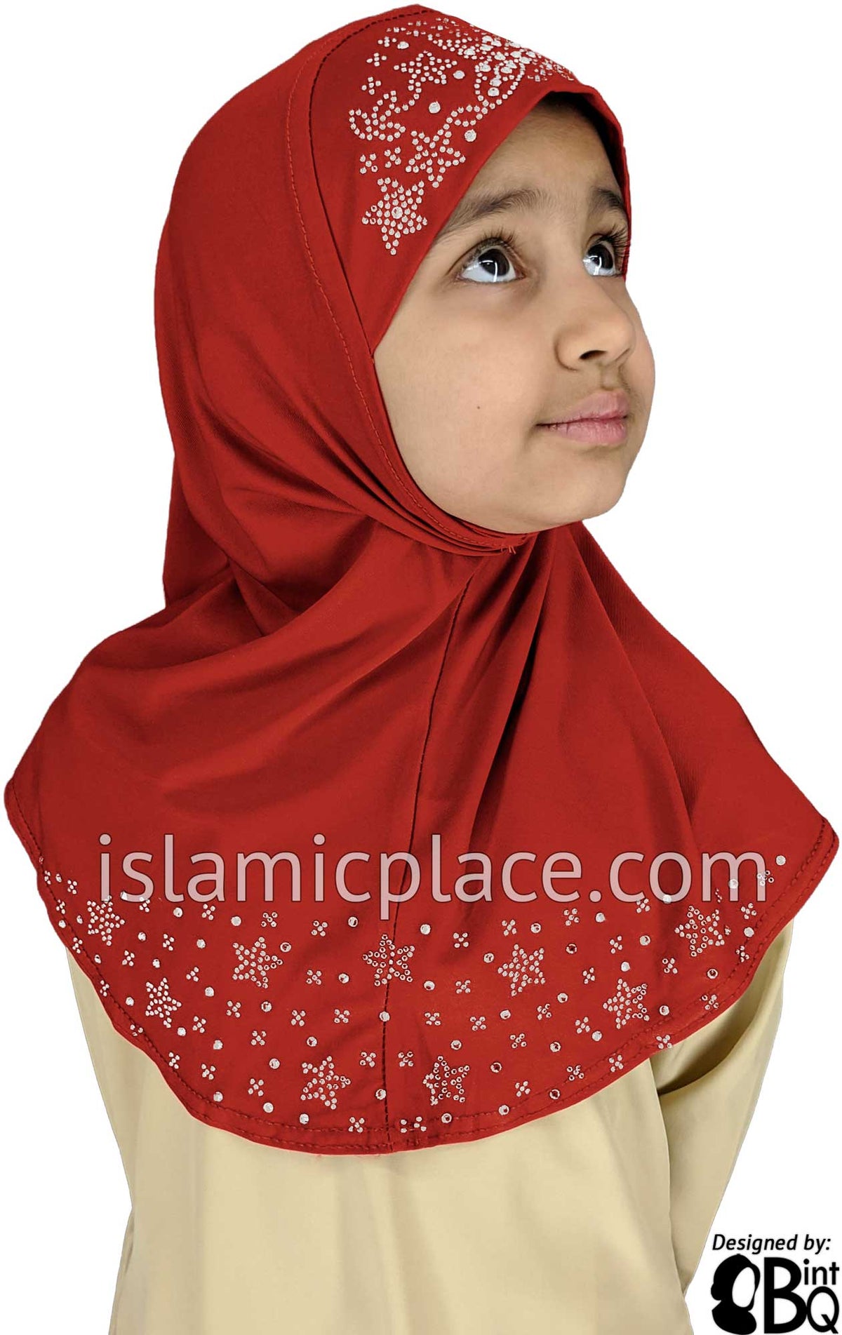 Rust - Luxurious Lycra Hijab Al-Amira with Silver Rhinestones - Girl size (1-piece)