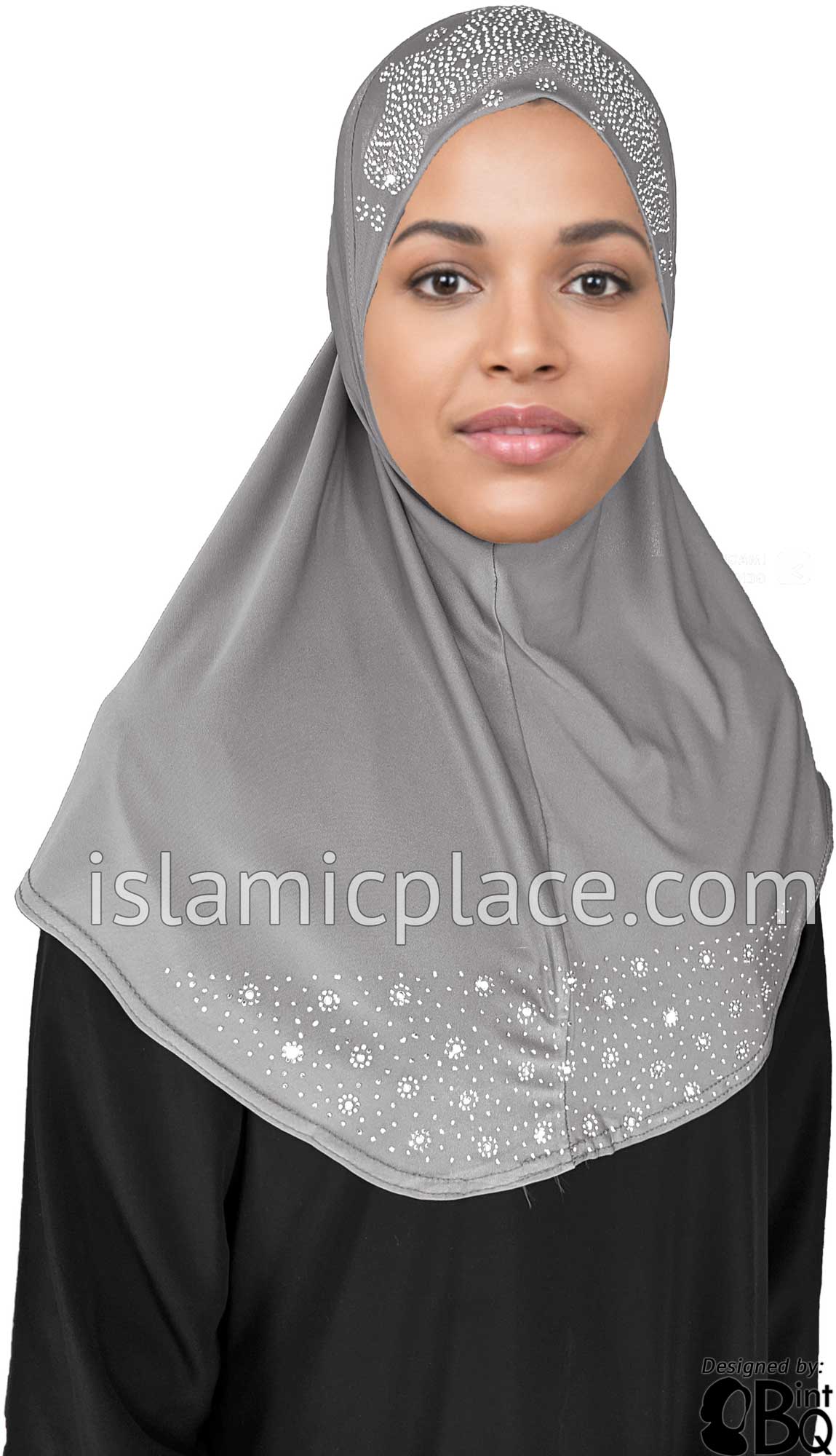 Slate Gray - Luxurious Lycra Hijab Al-Amira with Silver Rhinestones Teen to Adult (Large)