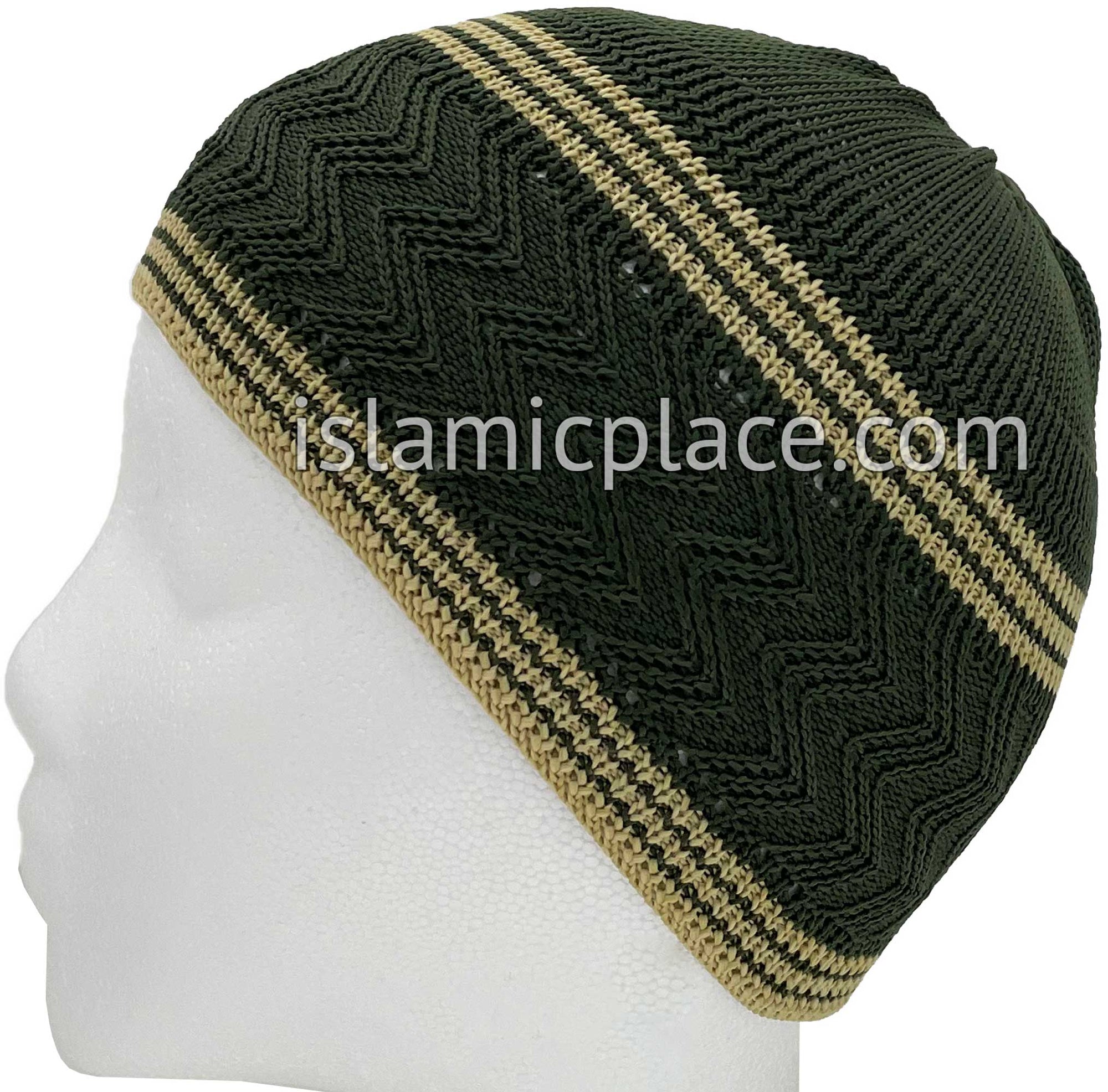 Camo Green & Khaki - Elastic Knitted Ghani Designer Kufi