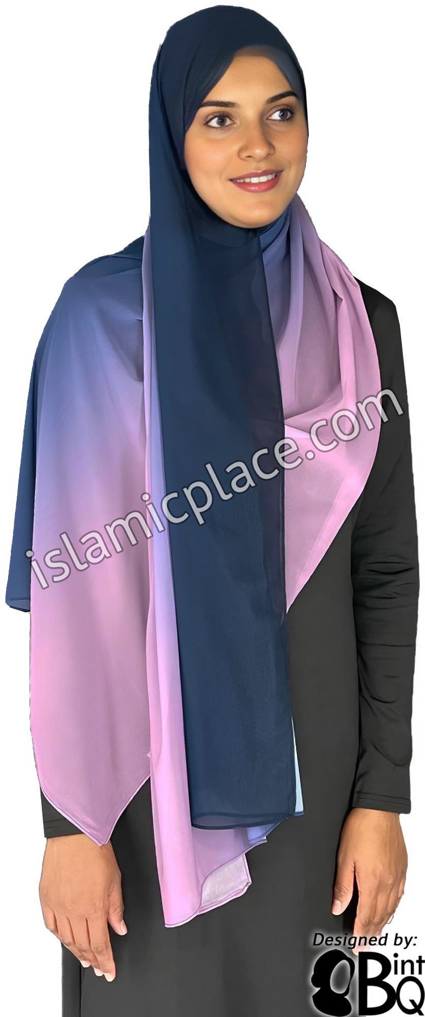Plum and Navy - G2 Ombre Dye Georgette Shayla Long Rectangle Hijab 28"x70"