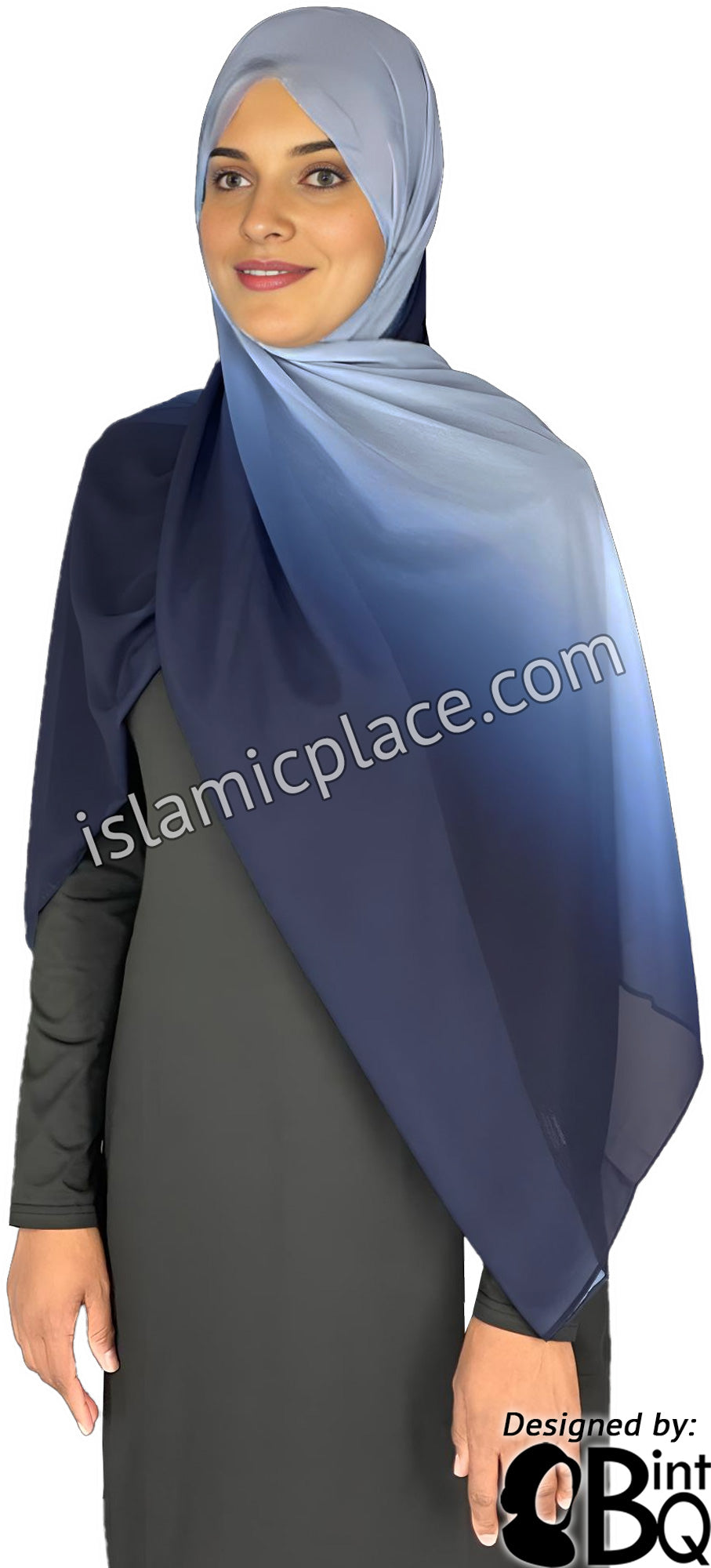 Navy Blue and Steel Blue - G2 Ombre Dye Georgette Shayla Long Rectangle Hijab 28"x70"