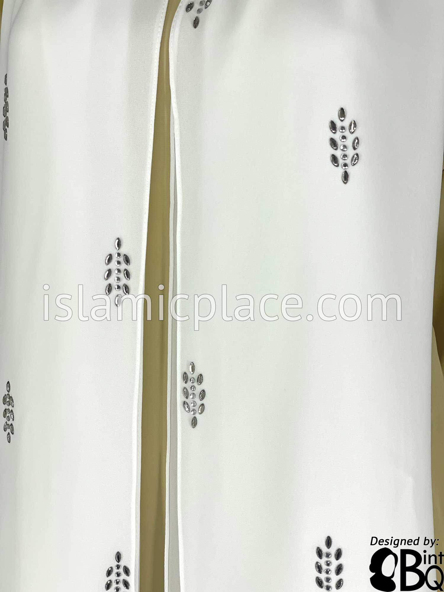 White with Silver and Gray Stones in Design 51 - Georgette Chiffon Shayla Long Rectangle Hijab 30"x70"