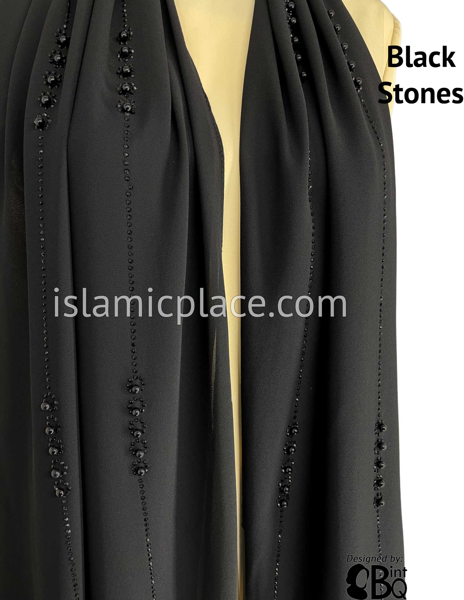 Black with Black Stones in Design 138 - Georgette Chiffon Shayla Long Rectangle Hijab 30"x70"