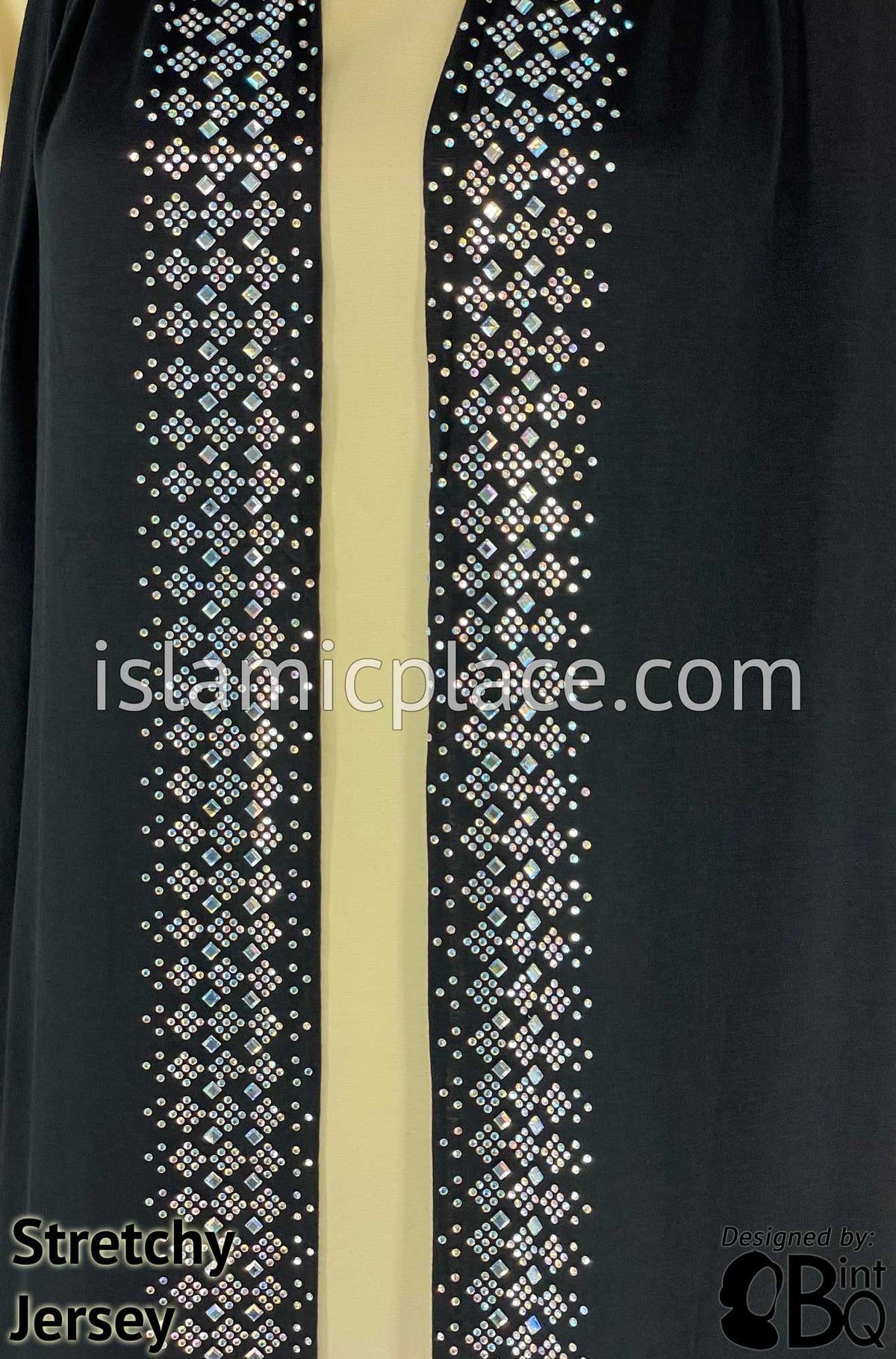 Black with Silver Stones in Design 85 - Jersey Shayla Long Rectangle Hijab 30"x70"