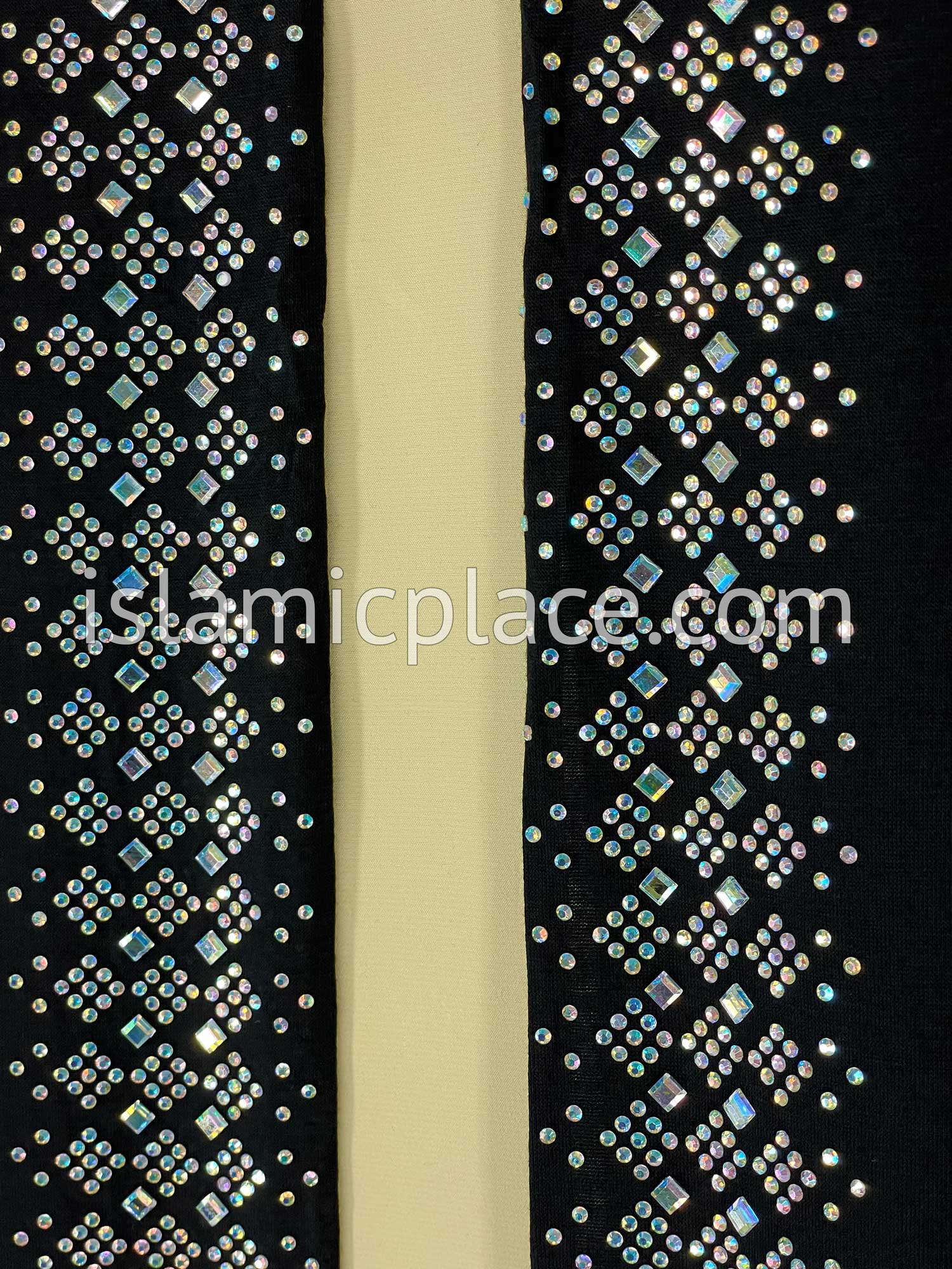 Black with Silver Stones in Design 85 - Jersey Shayla Long Rectangle Hijab 30"x70"