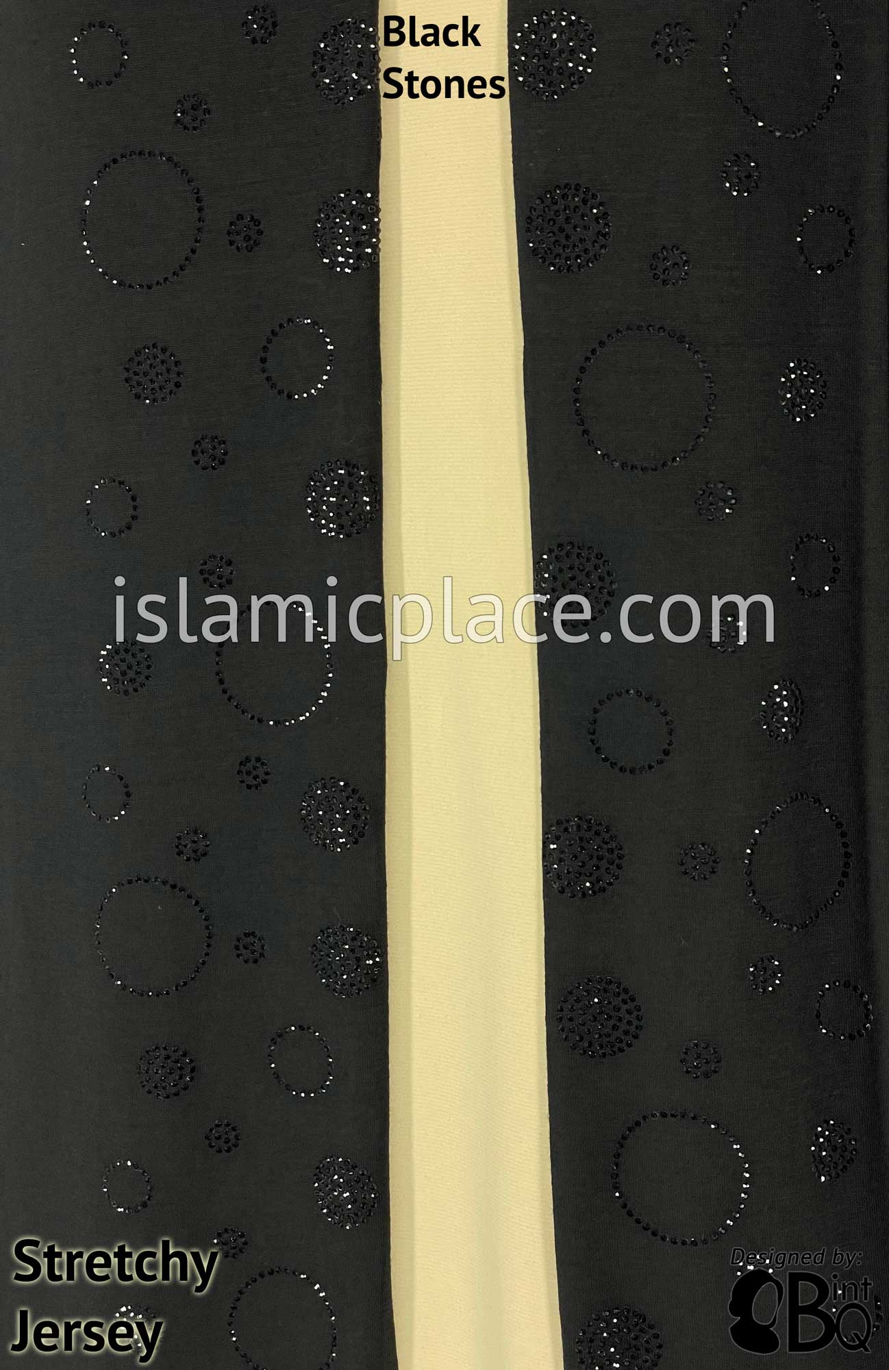 Black with Black Stones in Design 3 - Jersey Shayla Long Rectangle Hijab 30"x70"