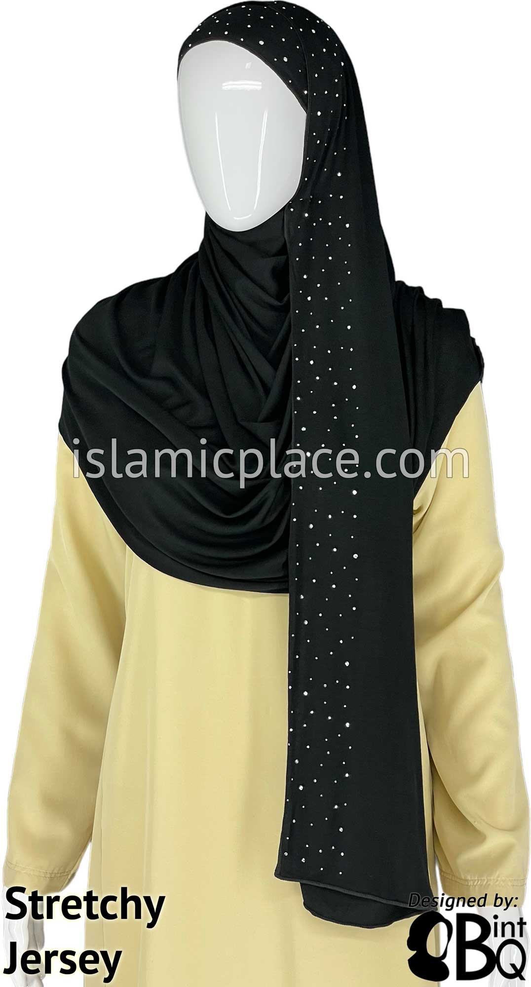 Black with Antique Stones in Design 56 - Jersey Shayla Long Rectangle Hijab 30"x70"