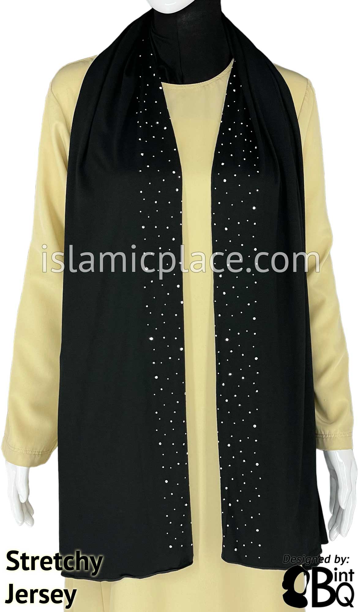 Black with Antique Stones in Design 56 - Jersey Shayla Long Rectangle Hijab 30"x70"