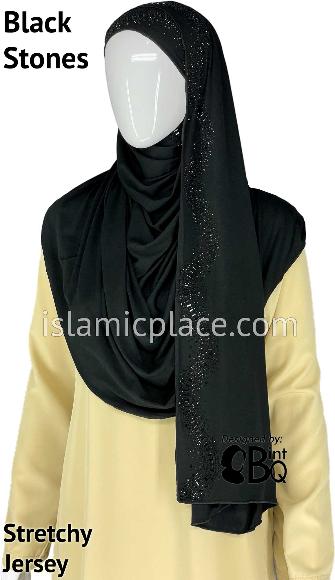Black with Black Stones in Design 30 - Jersey Shayla Long Rectangle Hijab 30"x70"