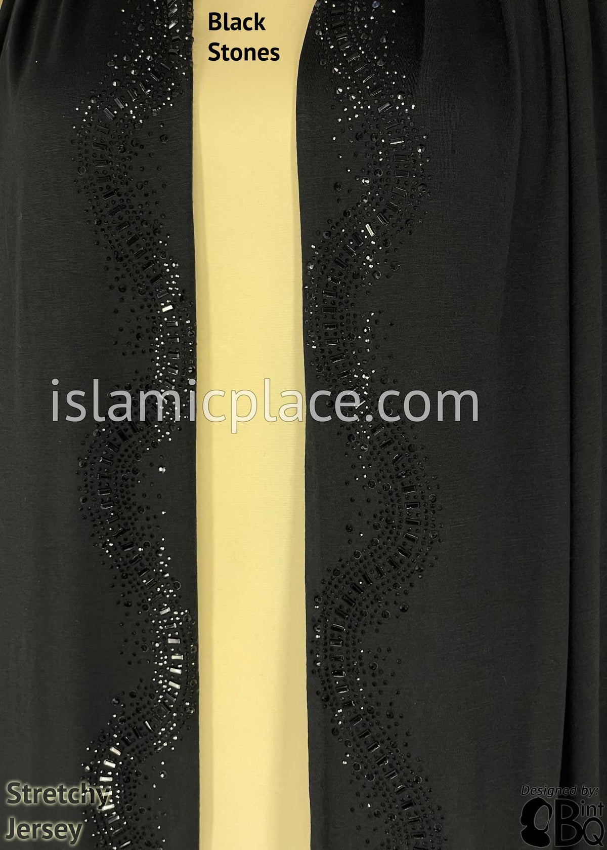 Black with Black Stones in Design 30 - Jersey Shayla Long Rectangle Hijab 30"x70"