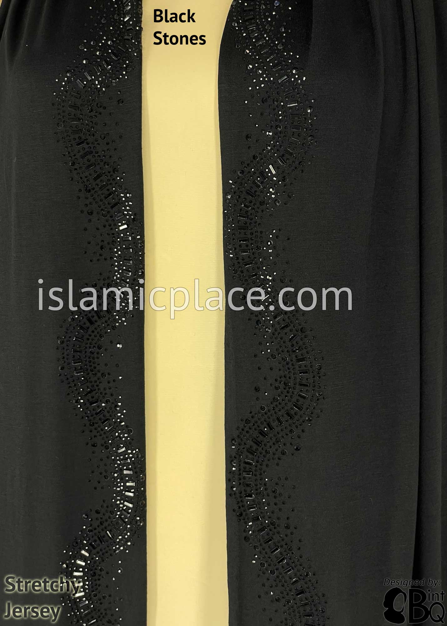 Black with Black Stones in Design 30 - Jersey Shayla Long Rectangle Hijab 30"x70"