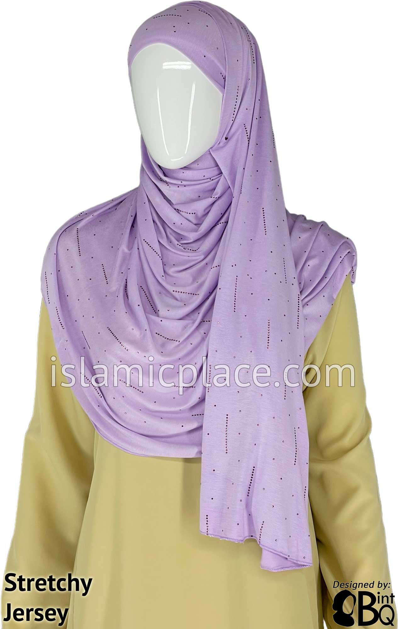 Lavender with Violet-Mauve Stones in Design 95 - Jersey Shayla Long Rectangle Hijab 30"x70"