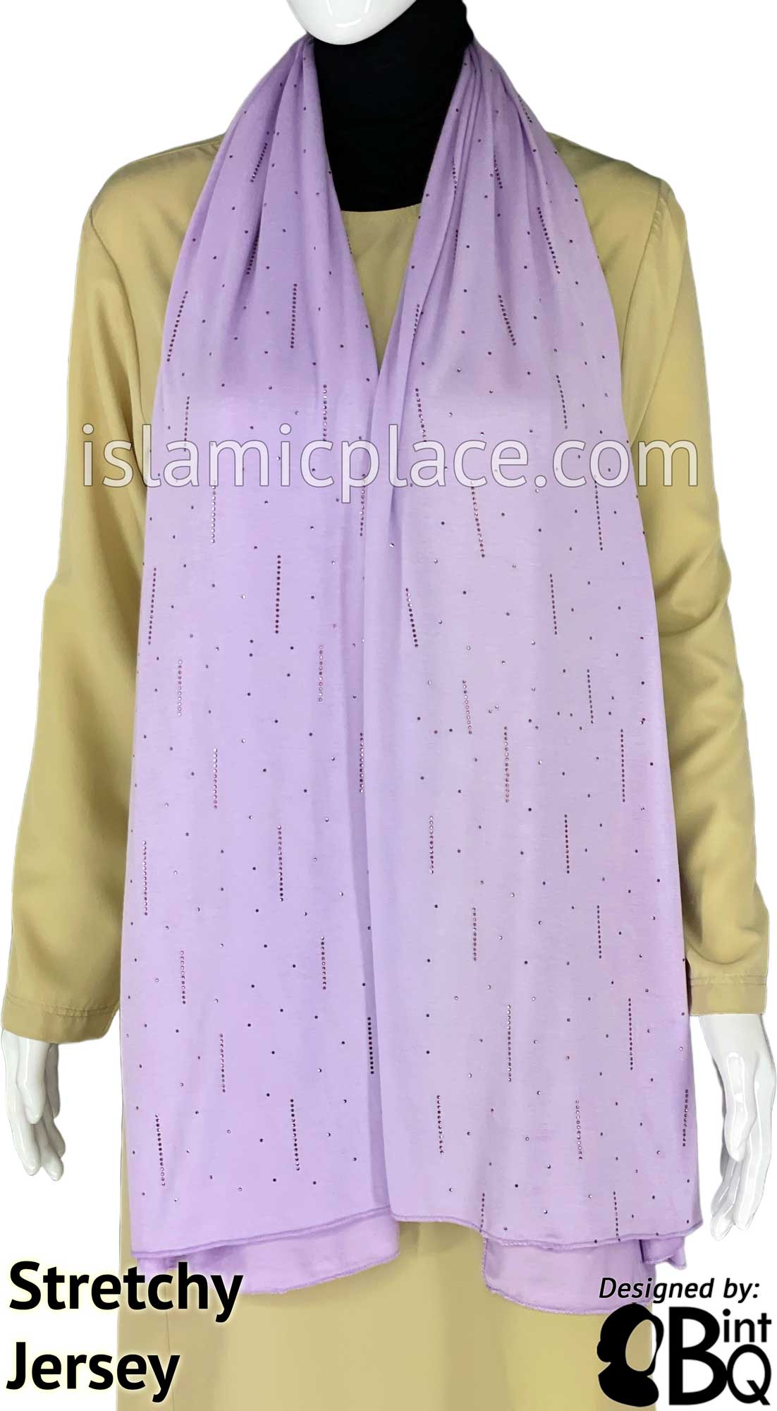 Lavender with Violet-Mauve Stones in Design 95 - Jersey Shayla Long Rectangle Hijab 30"x70"