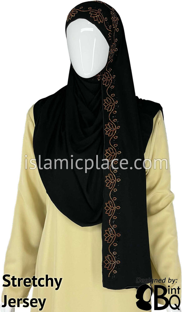 Black with Orange Stones in Design 18 - Jersey Shayla Long