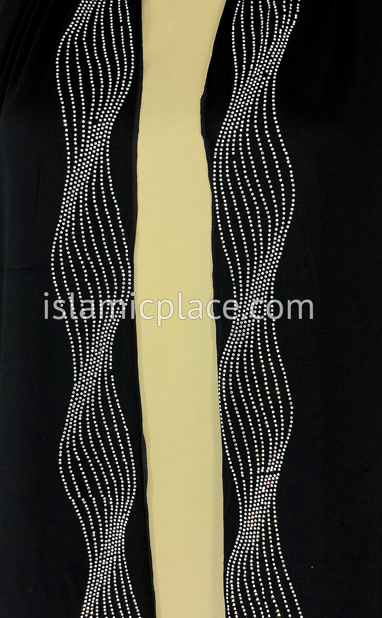 Black with Silver Stones in Design 102 - Jersey Shayla Long Rectangle Hijab 30"x70"