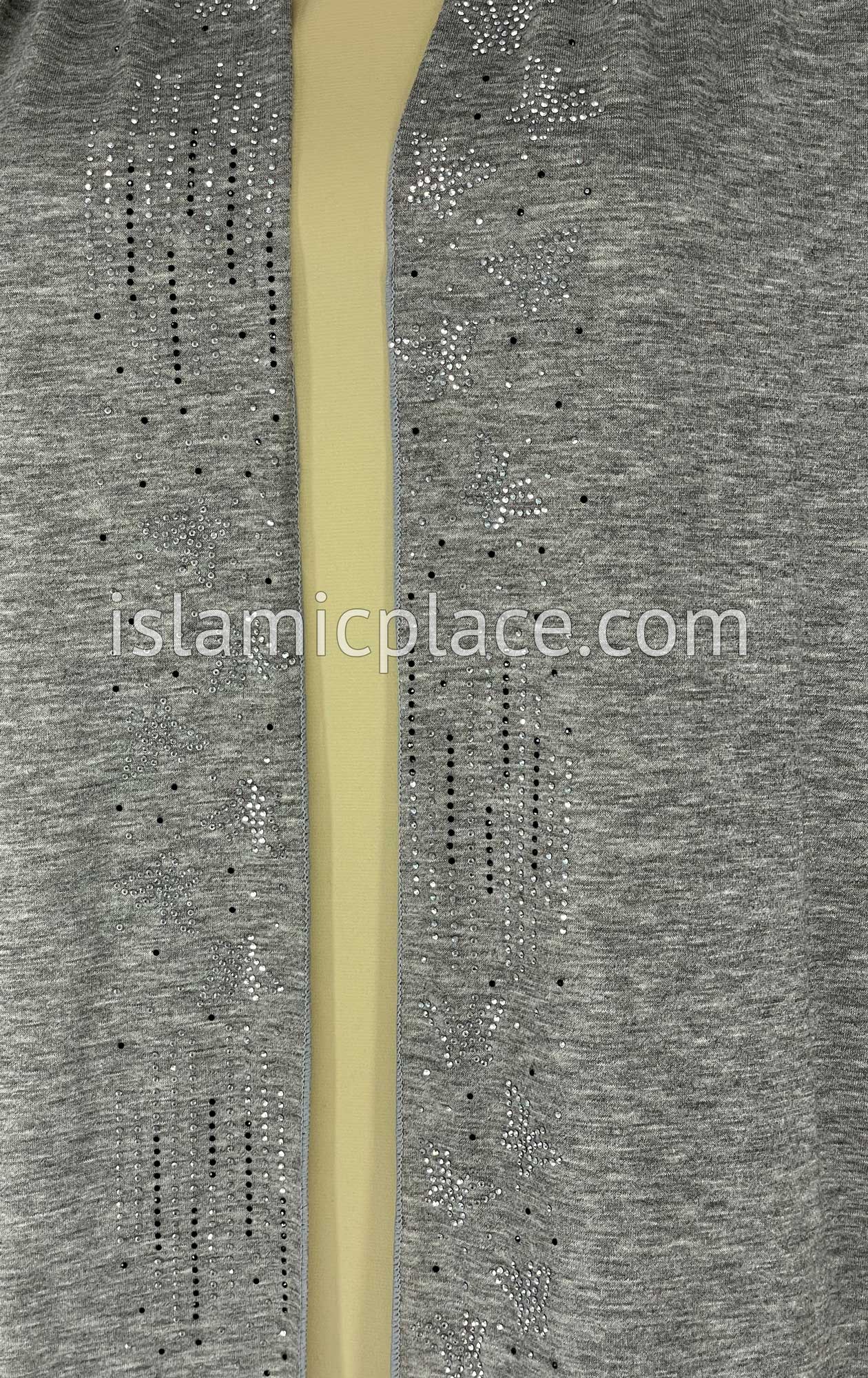 Light Heather Gray with Black-Silver Stones in Design 58 - Jersey Shayla Long Rectangle Hijab 30"x70"