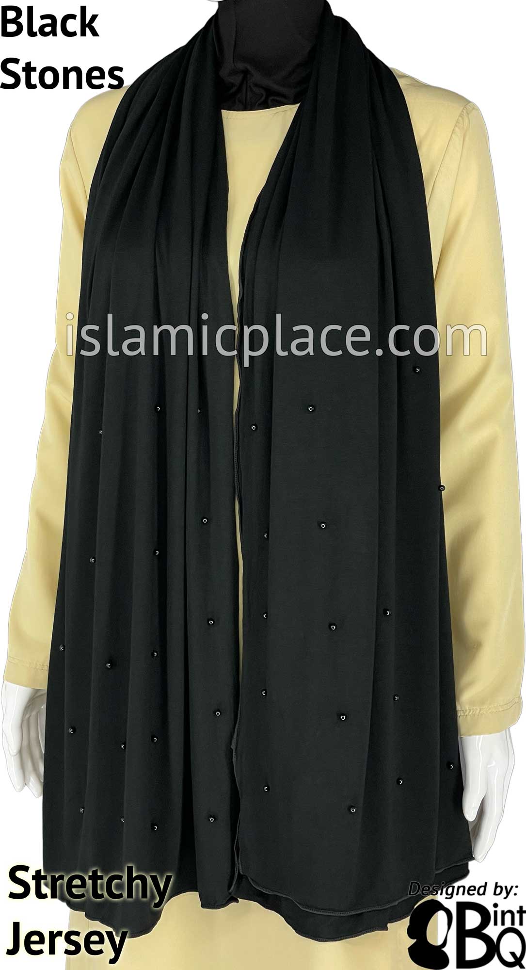 Black with Black Stones in Design 25 - Jersey Shayla Long Rectangle Hijab 30"x70"