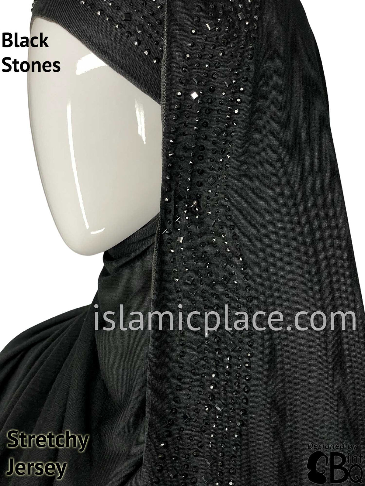 Black with Black Stones in Design 33 - Jersey Shayla Long Rectangle Hijab 30"x70"