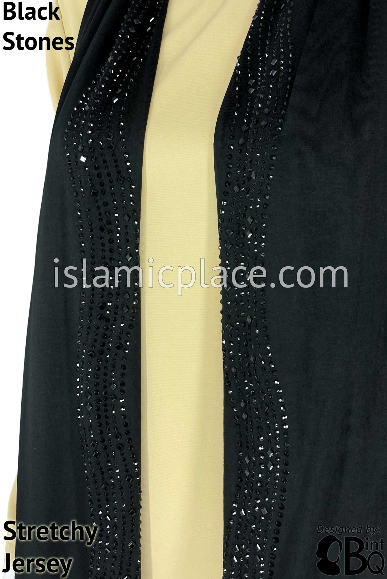 Black with Black Stones in Design 33 - Jersey Shayla Long Rectangle Hijab 30"x70"