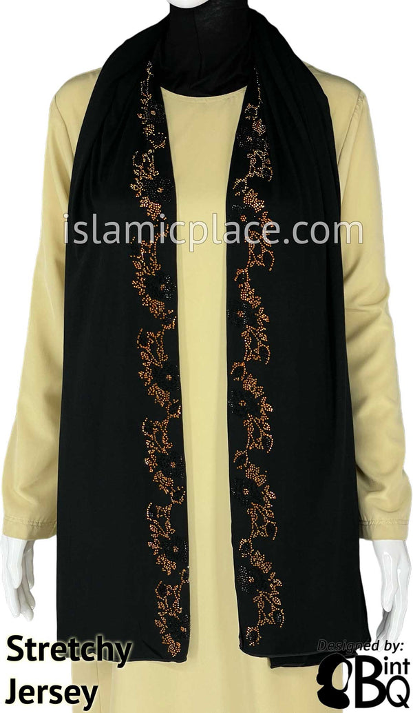 Black with Golden Stones in Design 19 - Jersey Shayla Long