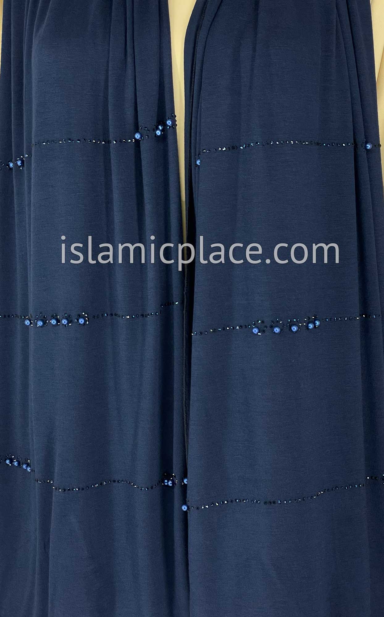 Navy Blue with Navy Stones in Design 138 - Jersey Shayla Long Rectangle Hijab 30"x70"