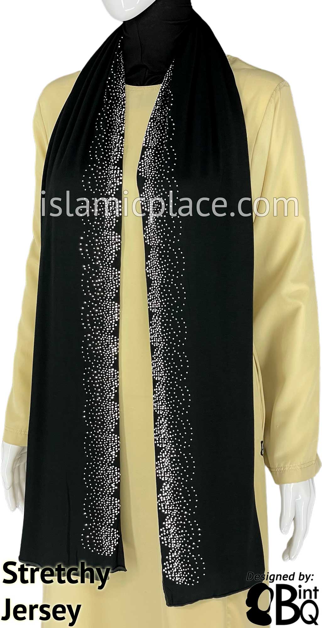 Black with Silver Stones in Design 14 - Jersey Shayla Long Rectangle Hijab 30"x70"