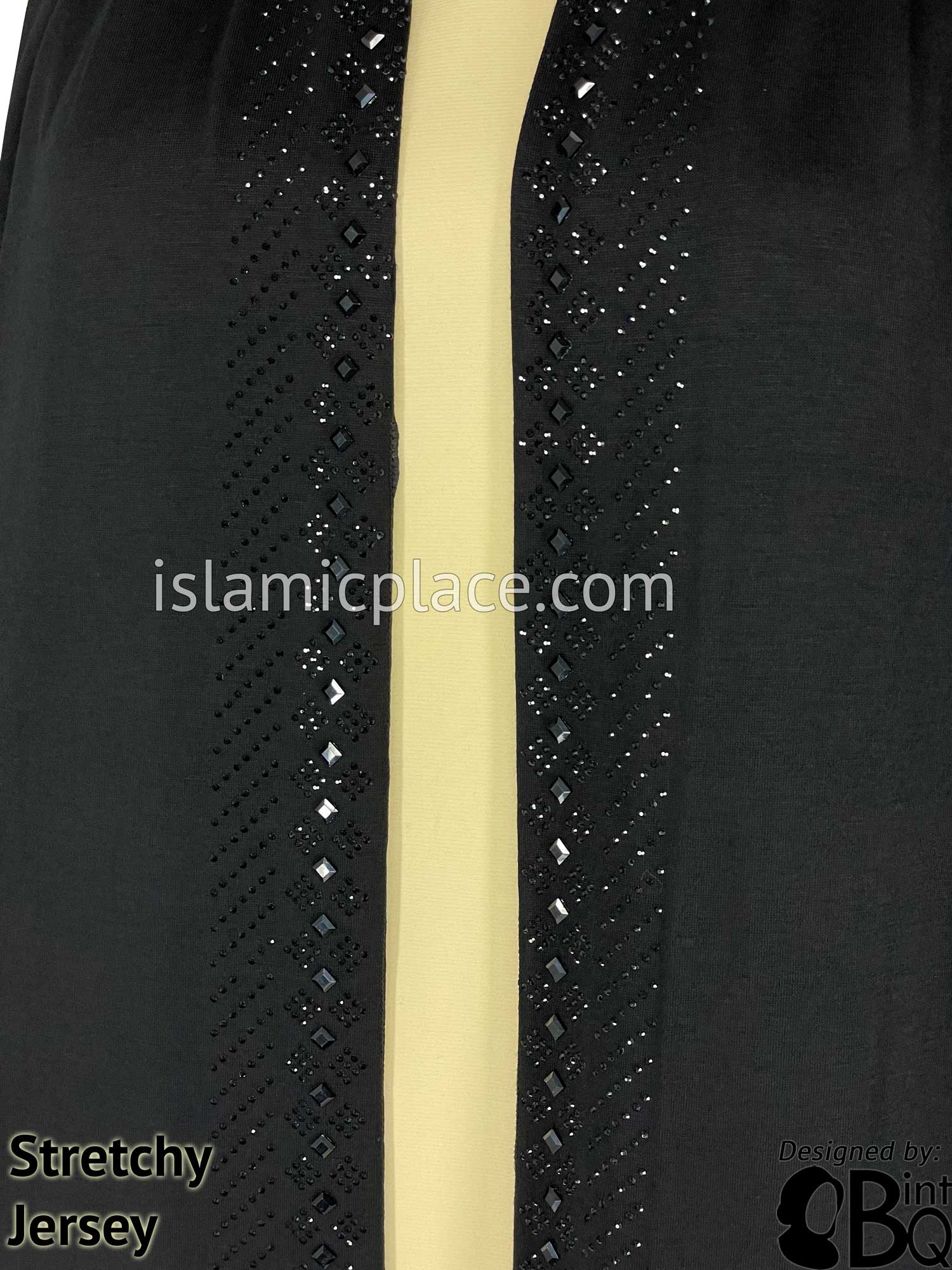 Black with Black Stones in Design 6 - Jersey Shayla Long Rectangle Hijab 30"x70"