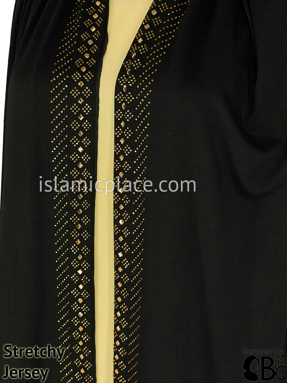 Black with Golden Stones in Design 6 - Jersey Shayla Long Rectangle Hijab 30"x70"