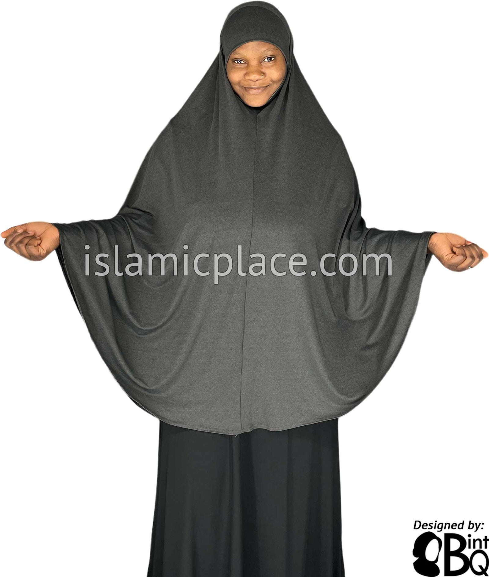 Heather Gray - Plain Overhead Khimar - Extra Long Knee Length