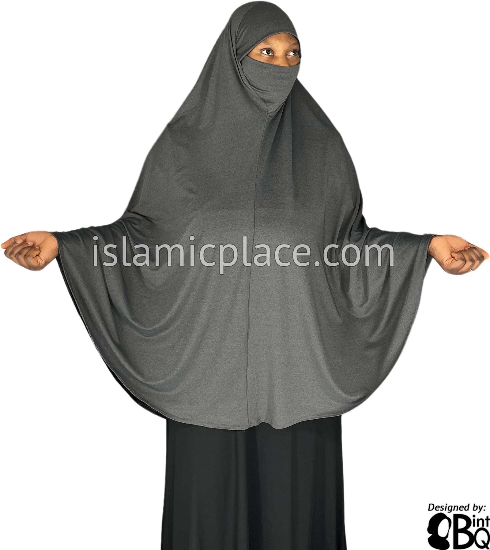 Heather Gray - Plain Overhead Khimar - Extra Long Knee Length