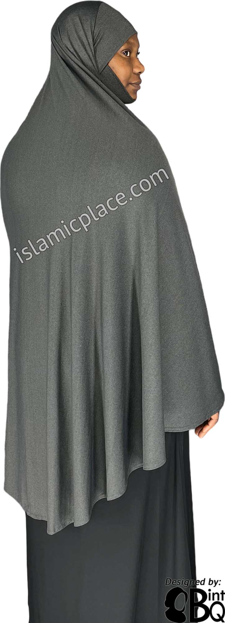 Heather Gray - Plain Overhead Khimar - Extra Long Knee Length