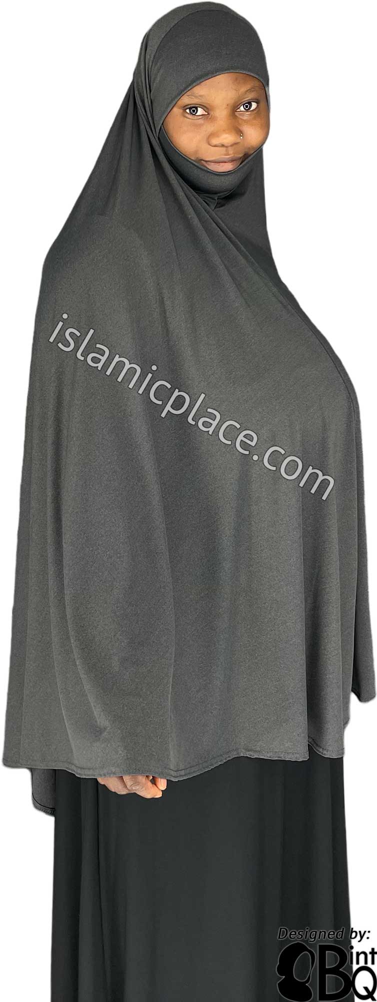 Heather Gray - Plain Overhead Khimar - Extra Long Knee Length