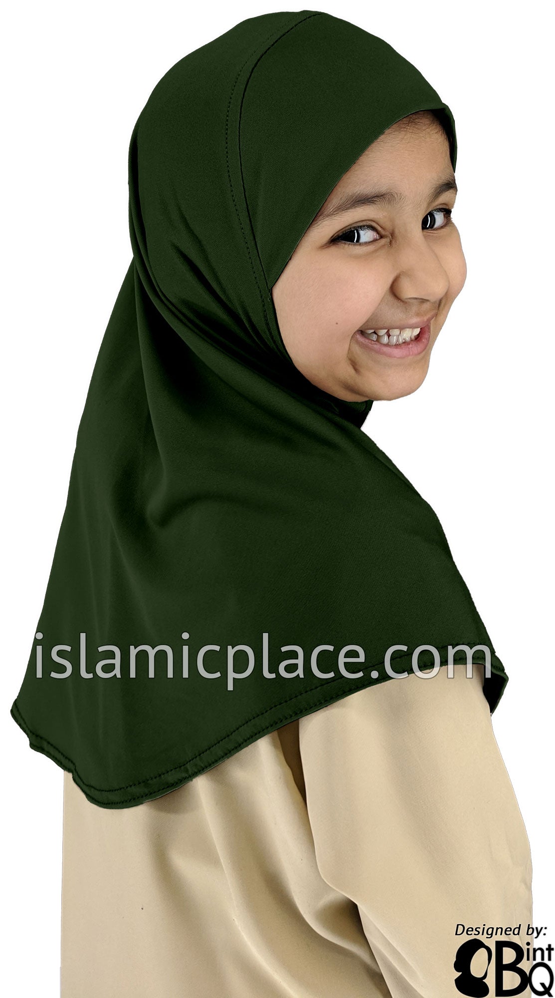 Dark Olive - Luxurious Lycra Hijab Al-Amira - Girl size 1-piece style