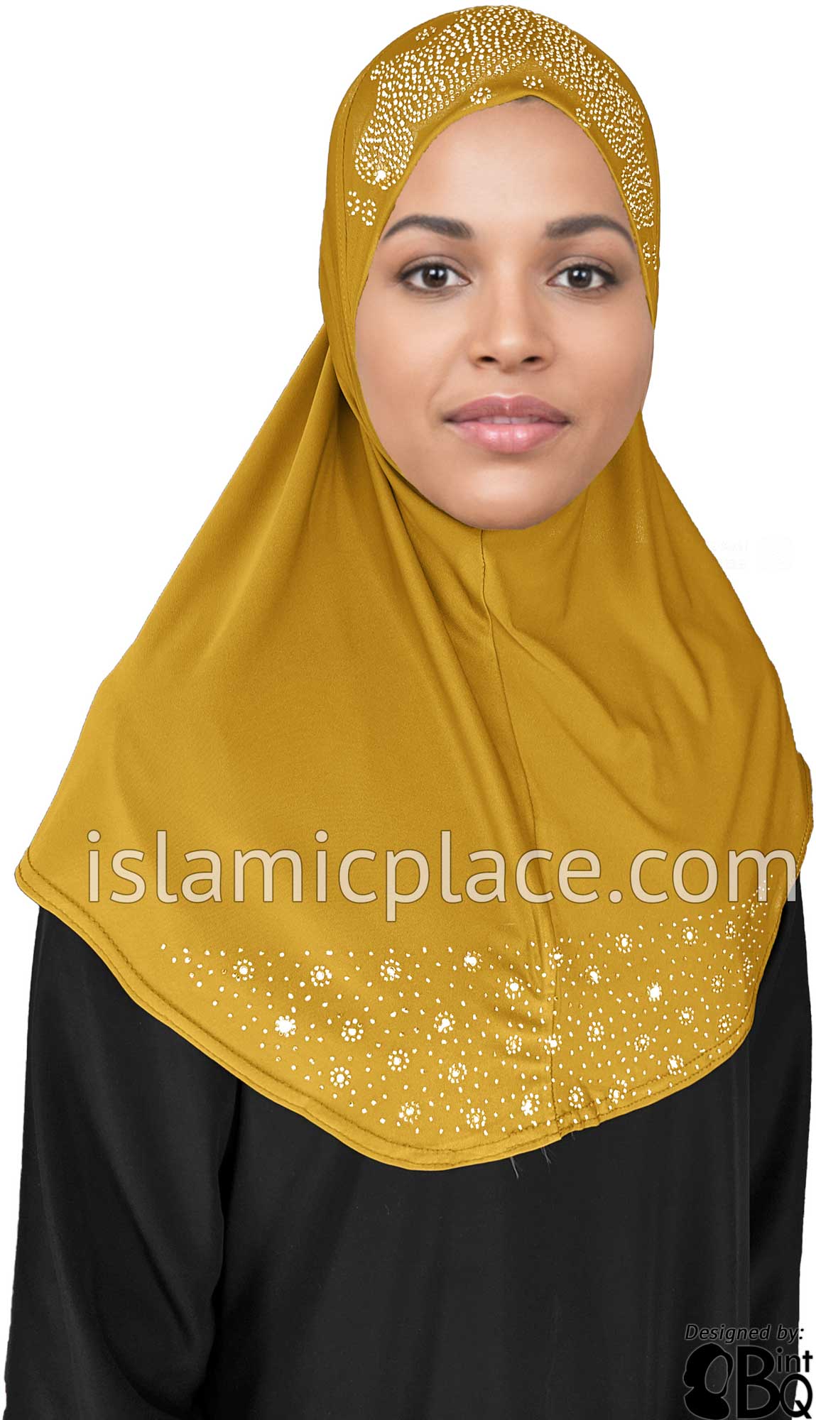 Golden Sand - Luxurious Lycra Hijab Al-Amira with Silver Rhinestones Teen to Adult (Large)